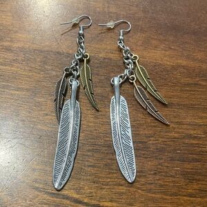 Silver and Gold Feather Dangle Earrings